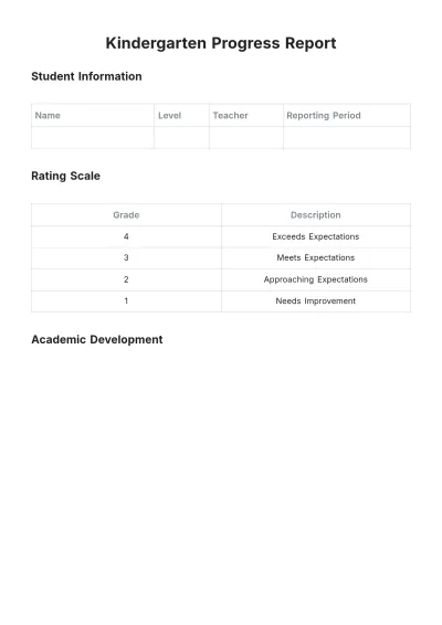 Free Kindergarten Progress Report Template to Edit Online