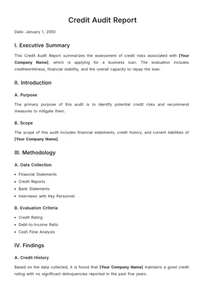 Free Credit Audit Report Template to Edit Online