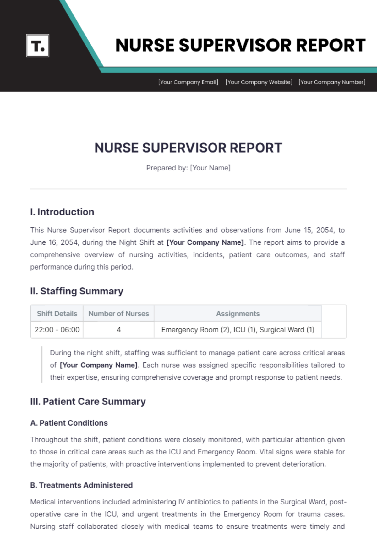 Nurse Supervisor Report Template - Edit Online & Download