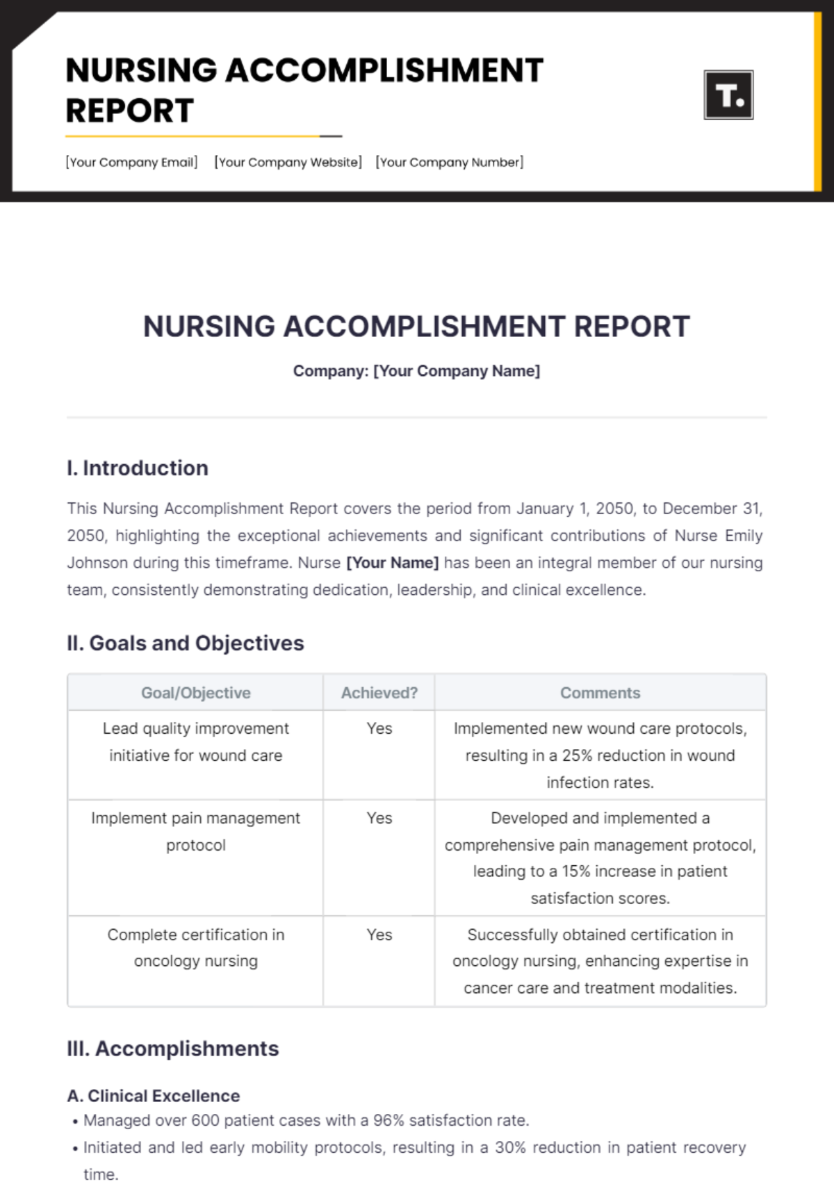 Nursing Accomplishment Report Template - Edit Online & Download