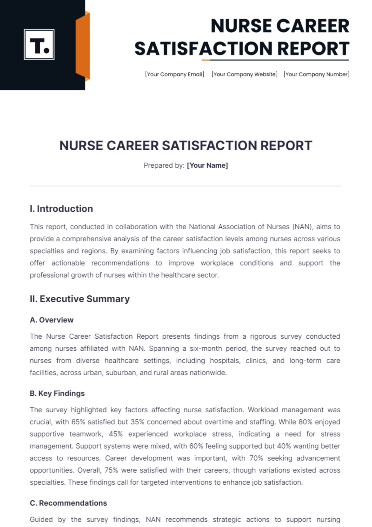 Nurse Career Satisfaction Report Template - Edit Online & Download