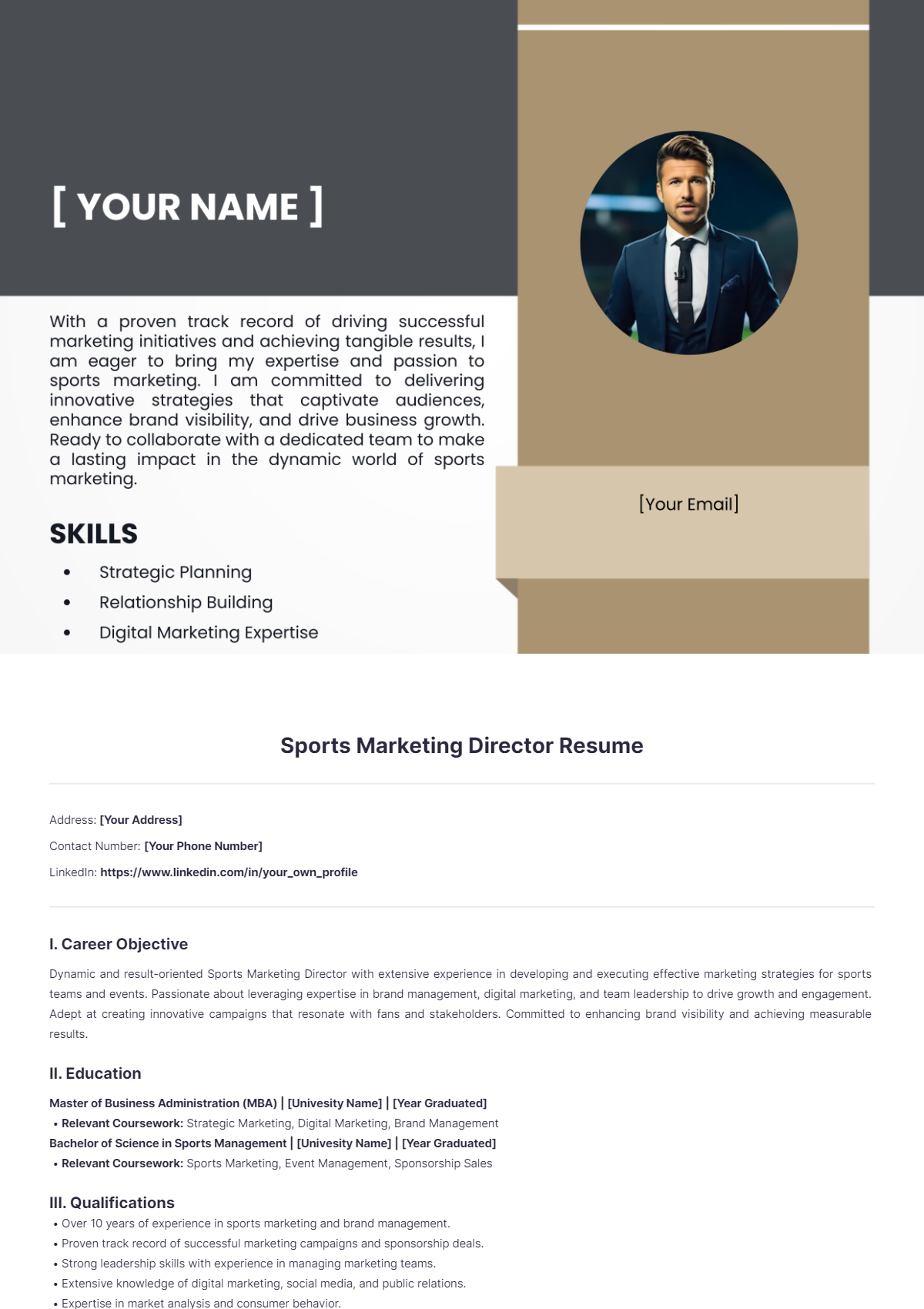 Sports Marketing Director Resume - Edit Online & Download