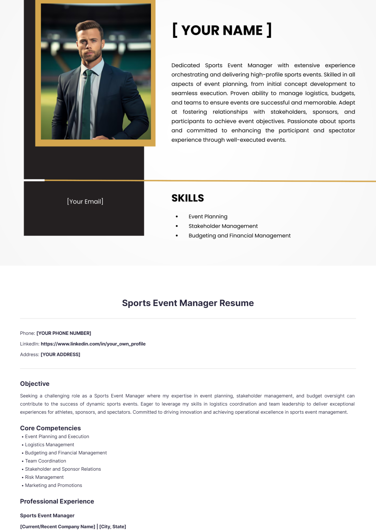 Sports Event Manager Resume - Edit Online & Download