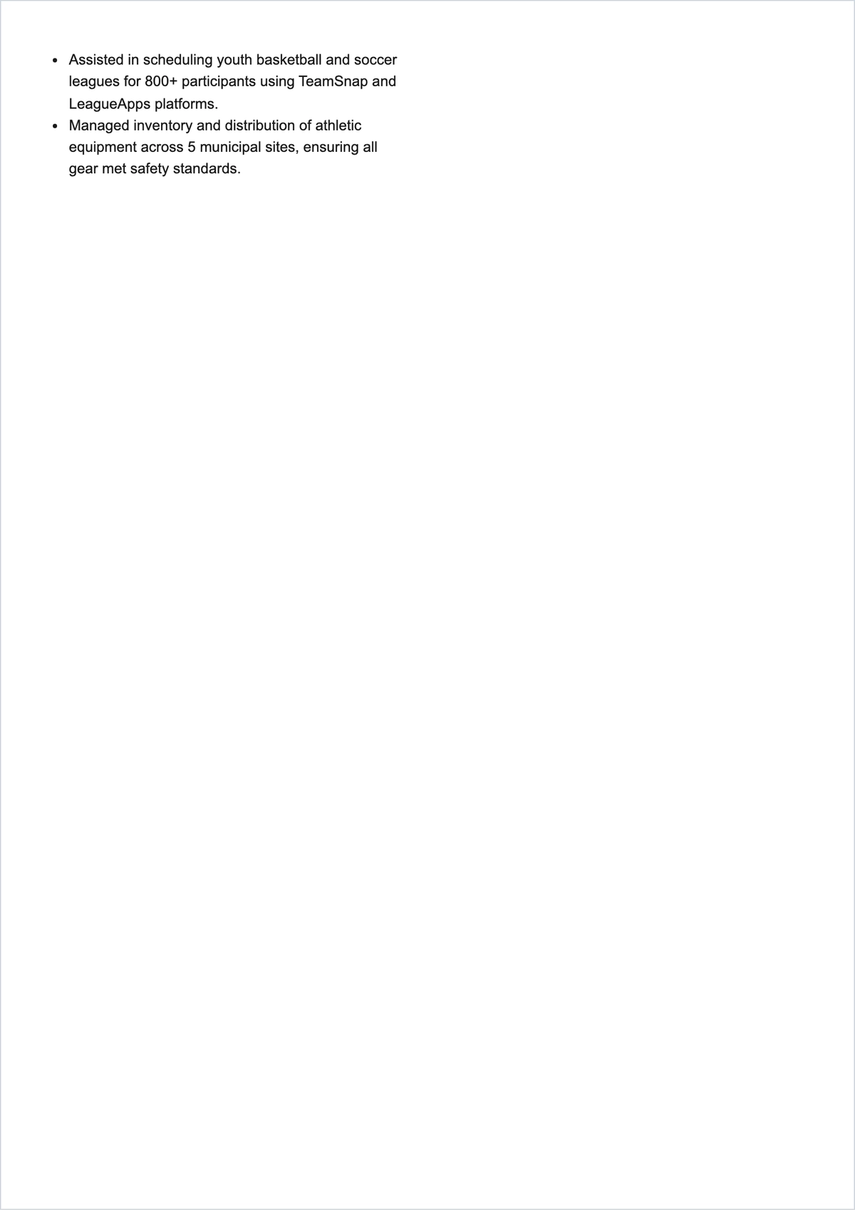 Free Sports League Coordinator Resume to Edit Online