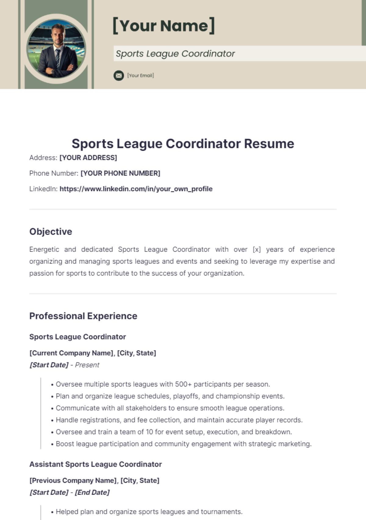 Sports League Coordinator Resume - Edit Online & Download