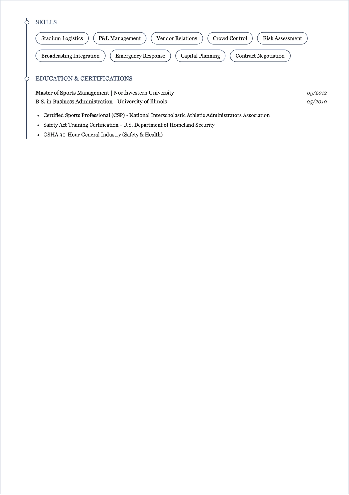 Free Sports Operations Manager ATS Resume Template, AI Resume Builder