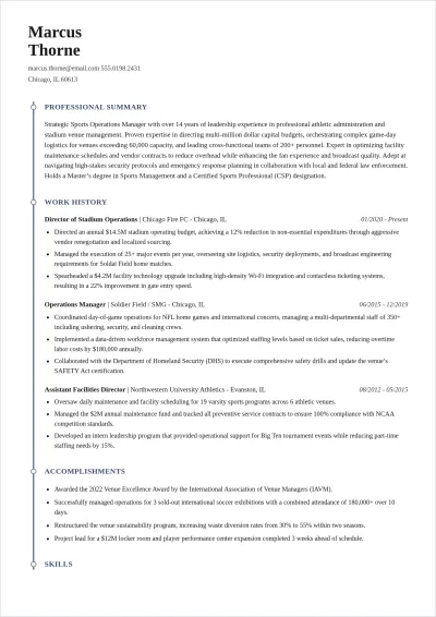 Free Sports Operations Manager ATS Resume Template, AI Resume Builder