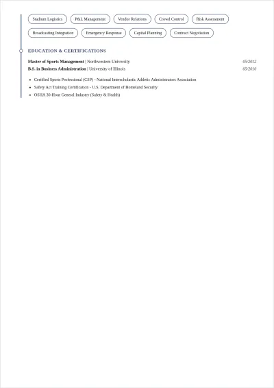 Free Sports Operations Manager ATS Resume Template, AI Resume Builder