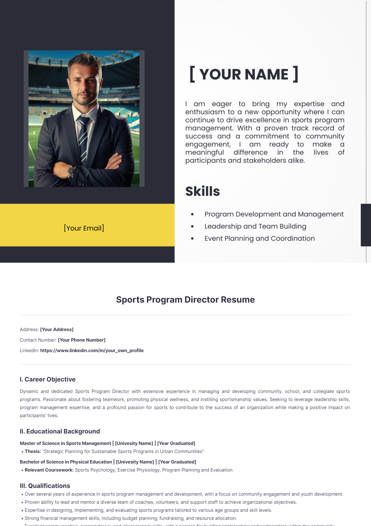 Sports Program Director Resume - Edit Online & Download