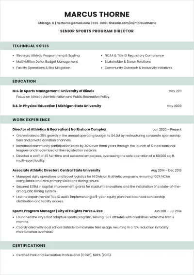 Free Sports Program Director Resume to Edit Online
