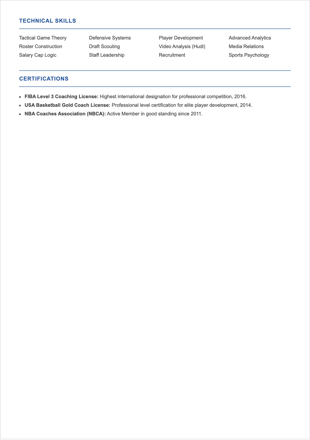 Free Professional Sports Coach ATS Resume Template, AI Resume Builder