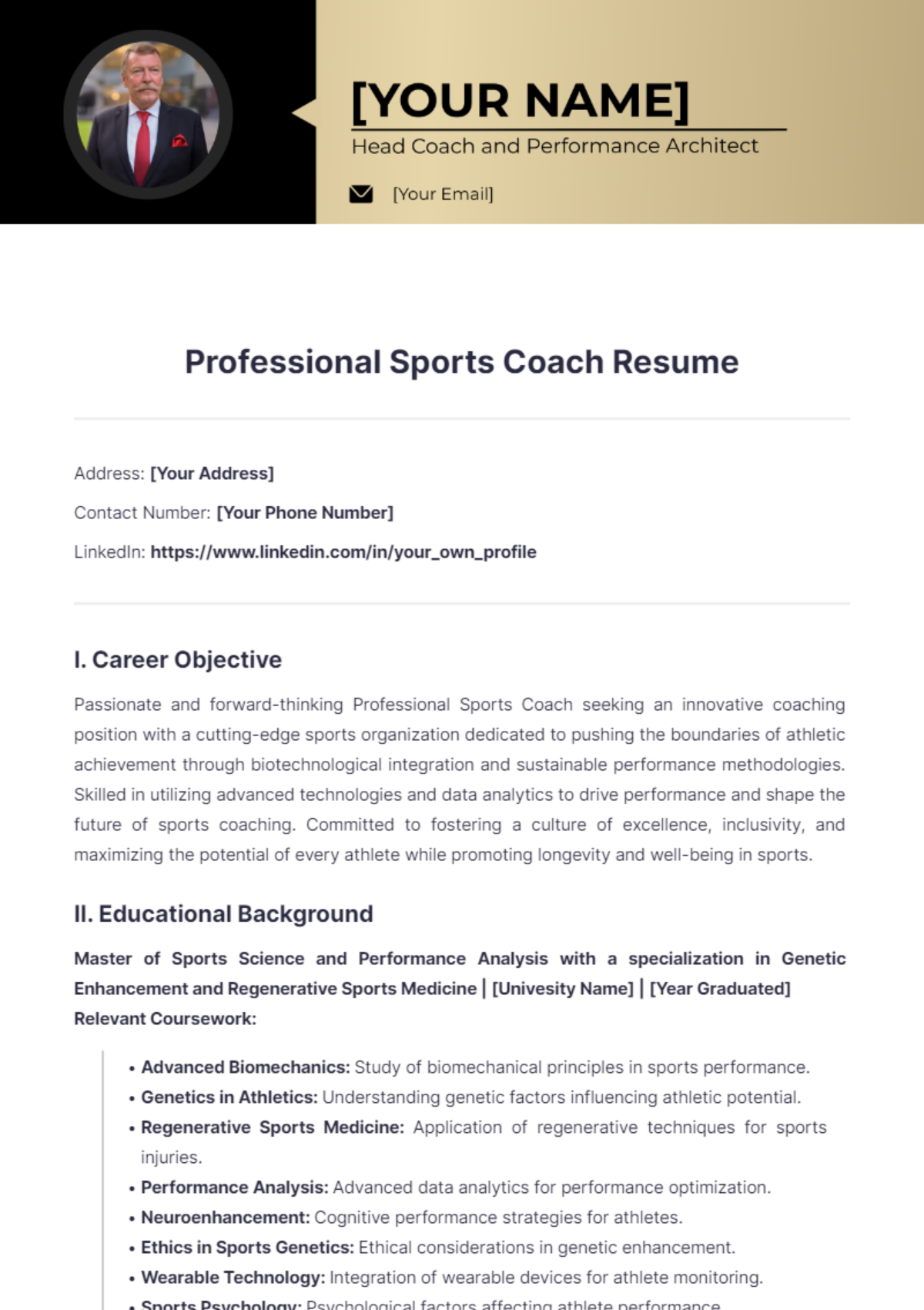 Professional Sports Coach Resume - Edit Online & Download