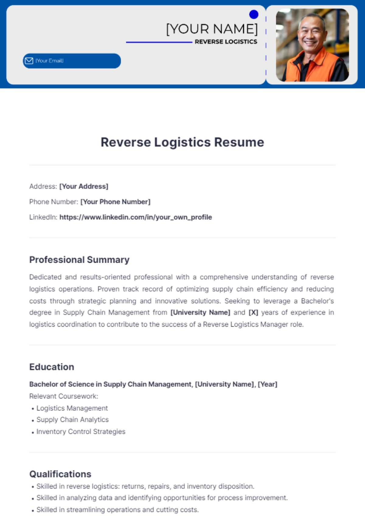 Reverse Logistics Resume - Edit Online & Download