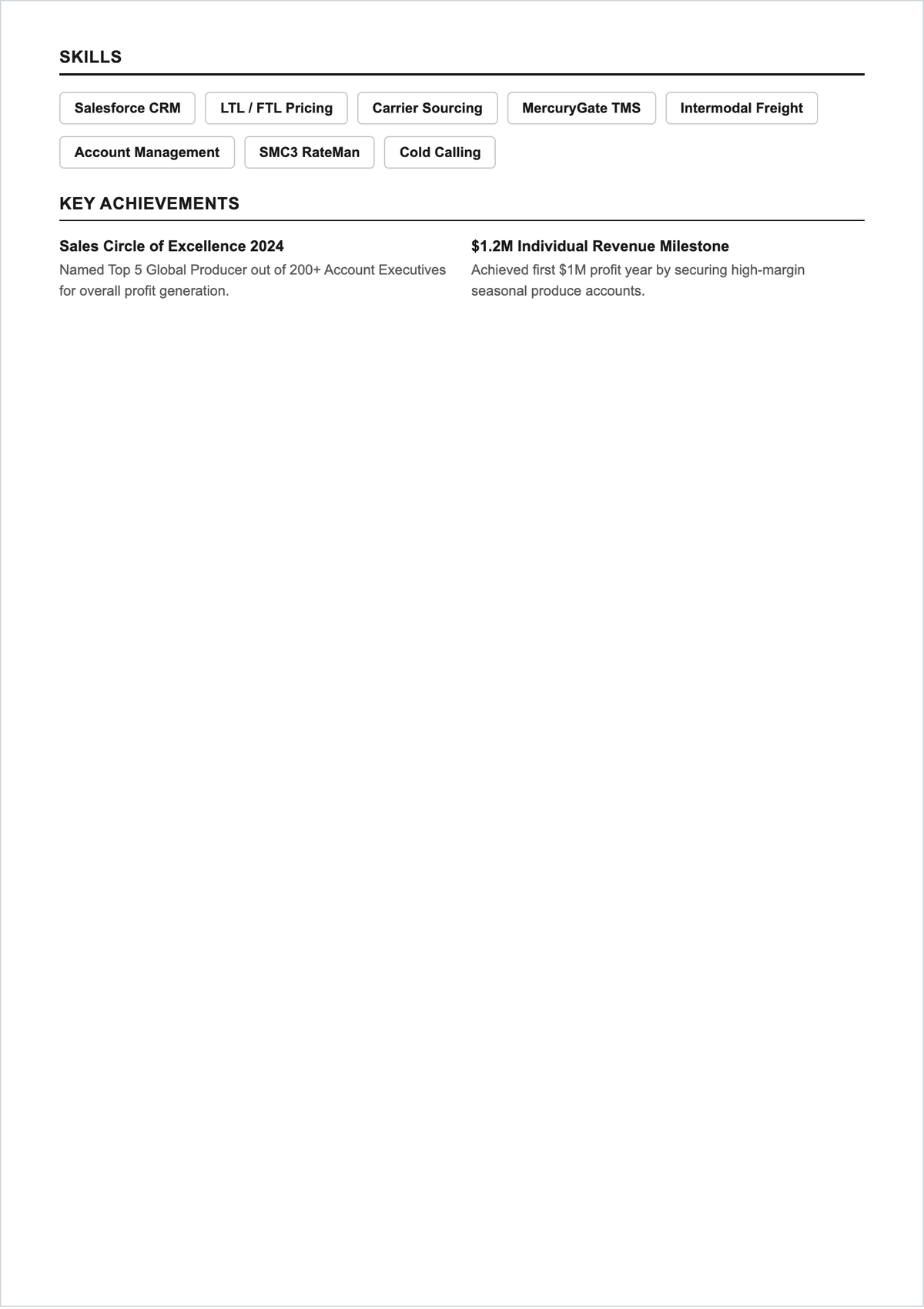 Free Logistics Sales Representative ATS Resume Template