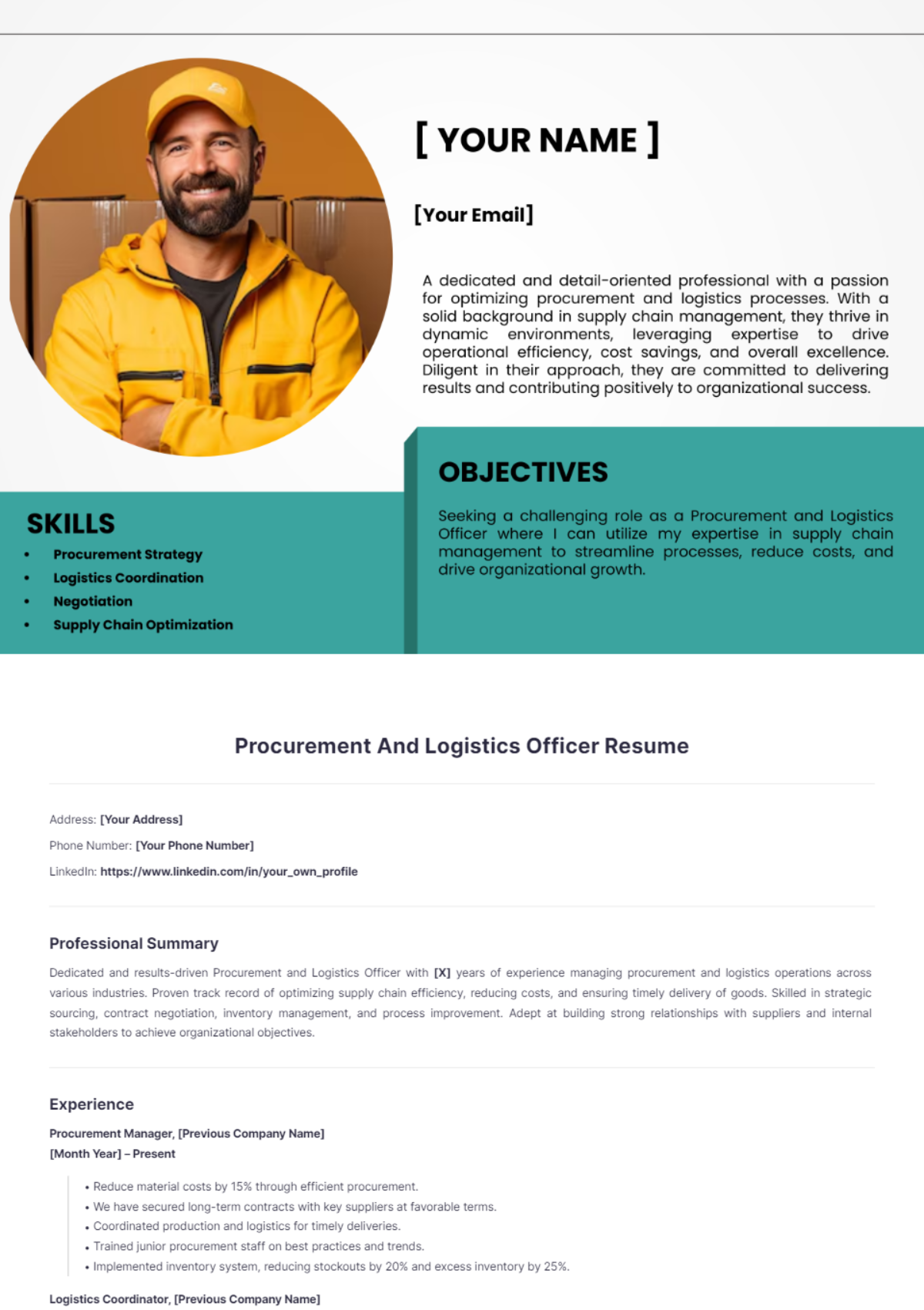 Procurement And Logistics Officer Resume - Edit Online & Download