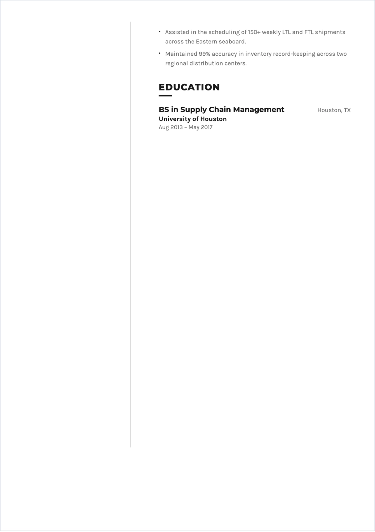 Free International Logistics Coordinator ATS Resume Template