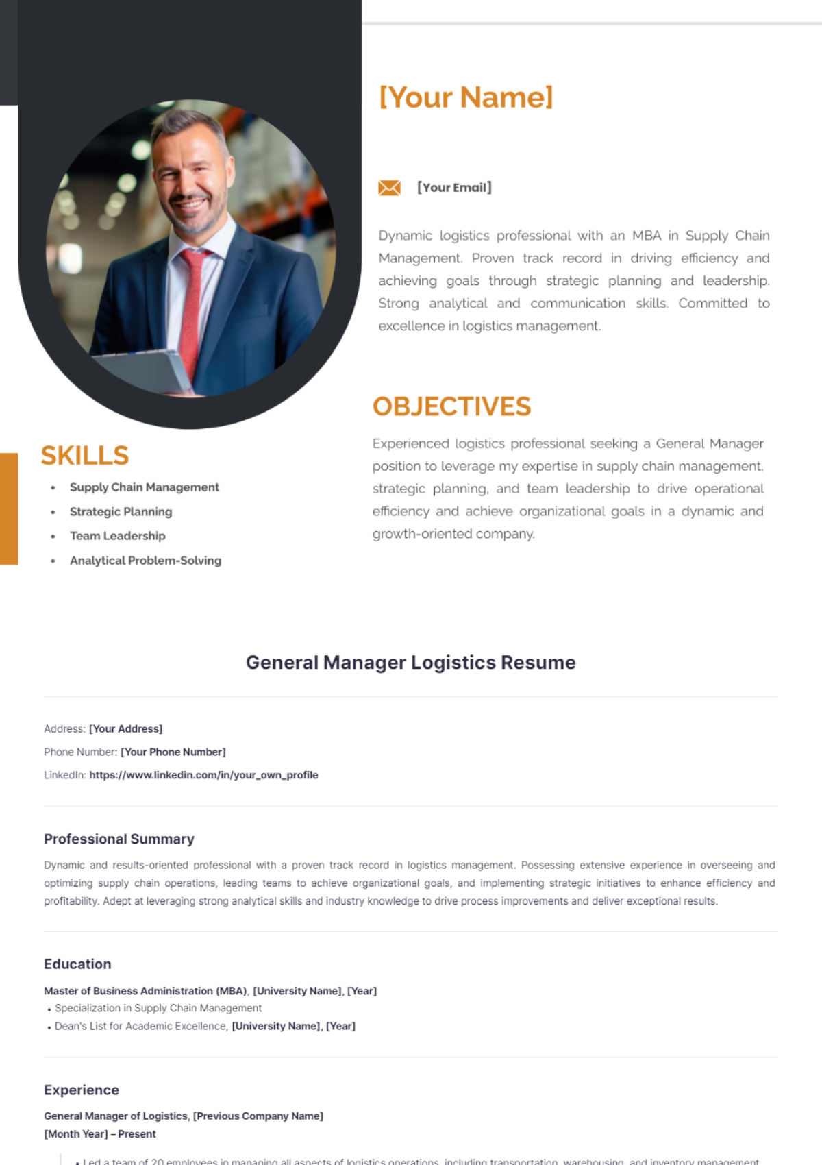 General Manager Logistics Resume - Edit Online & Download