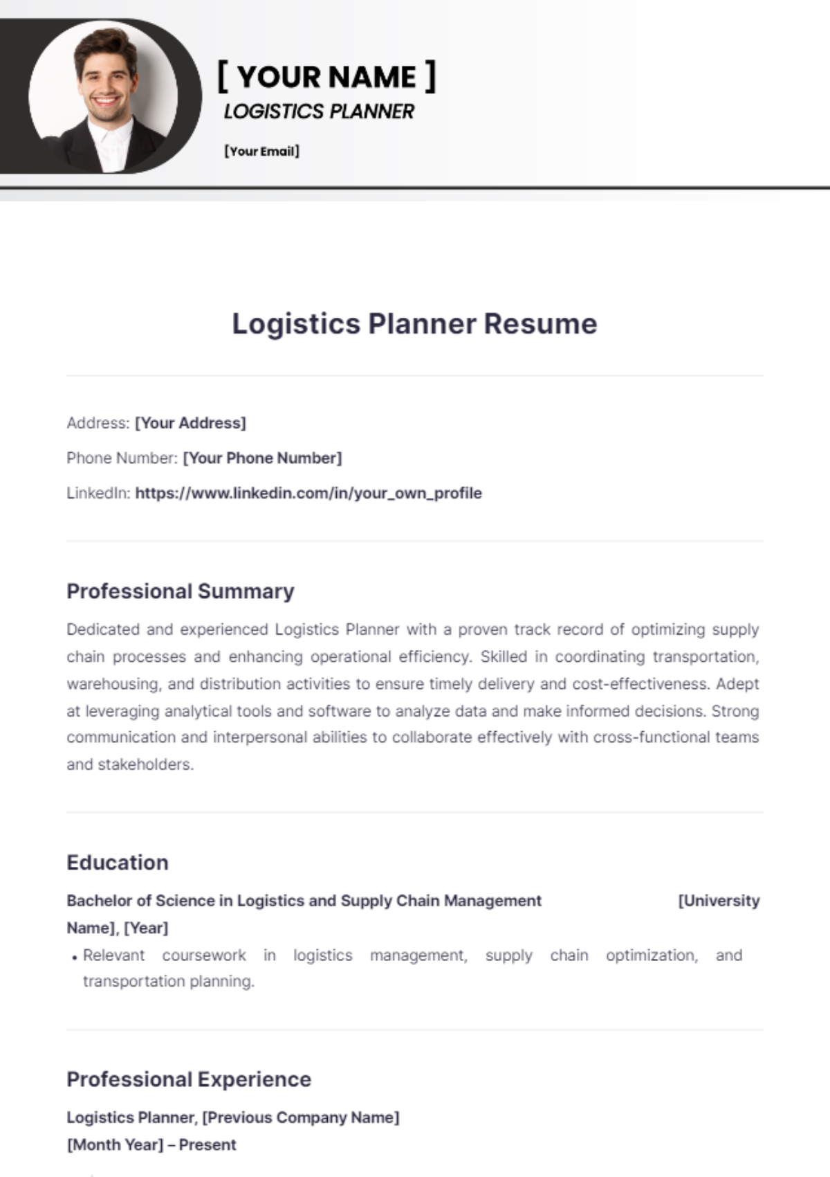 Logistics Planner Resume - Edit Online & Download