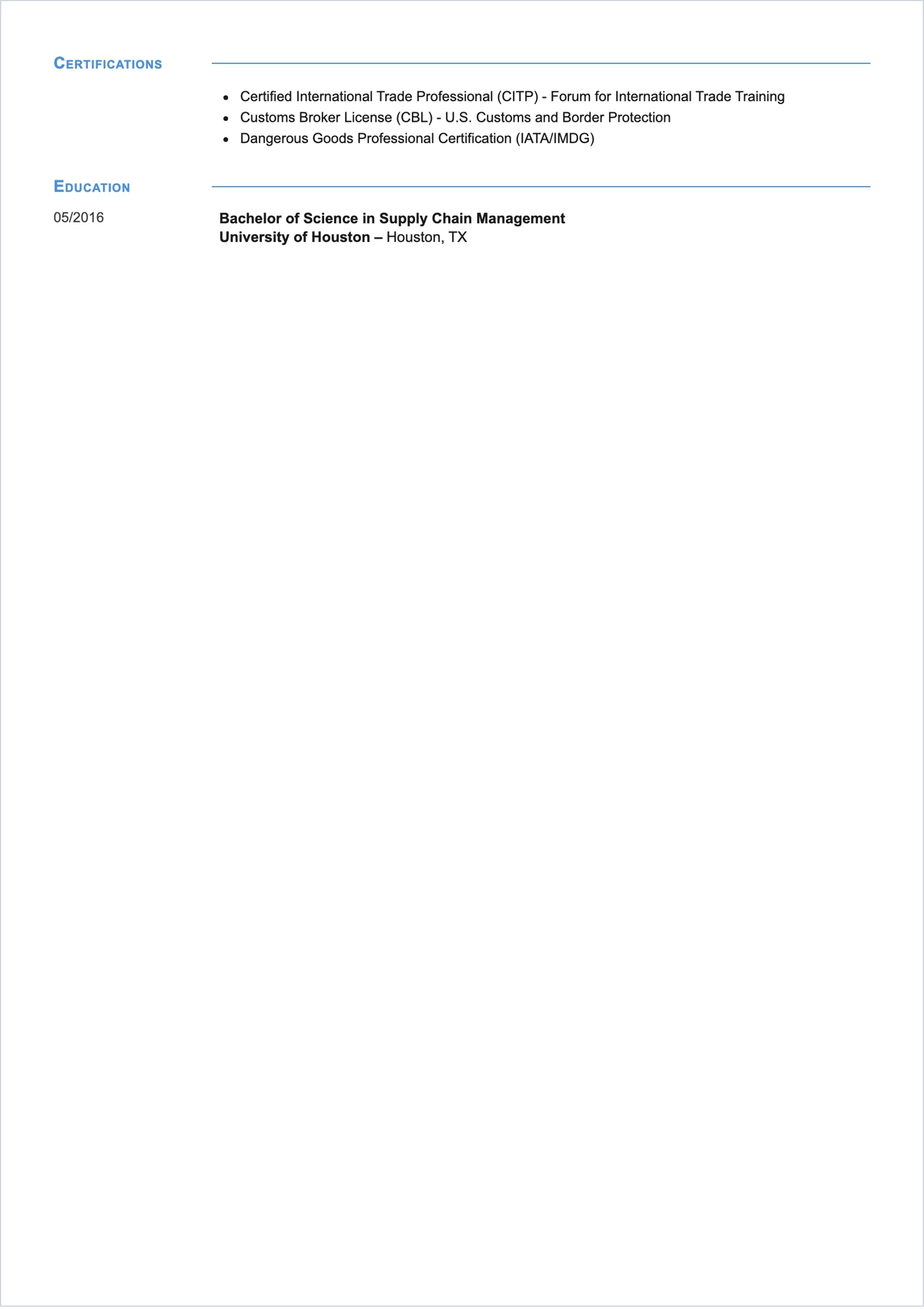Free Export Logistics Coordinator ATS Resume Template