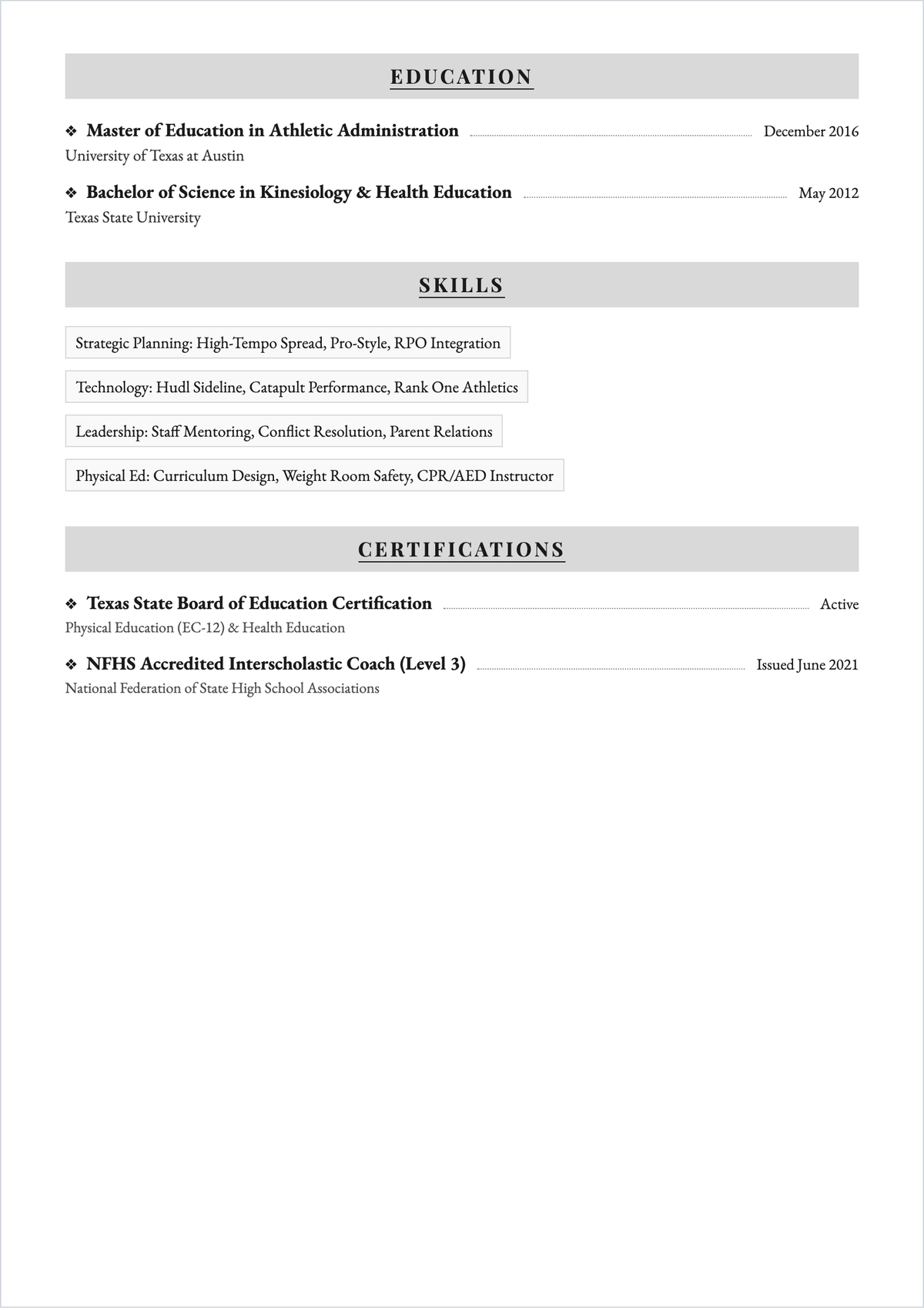 Free High School Sports Coach ATS Resume Template, AI Resume Builder