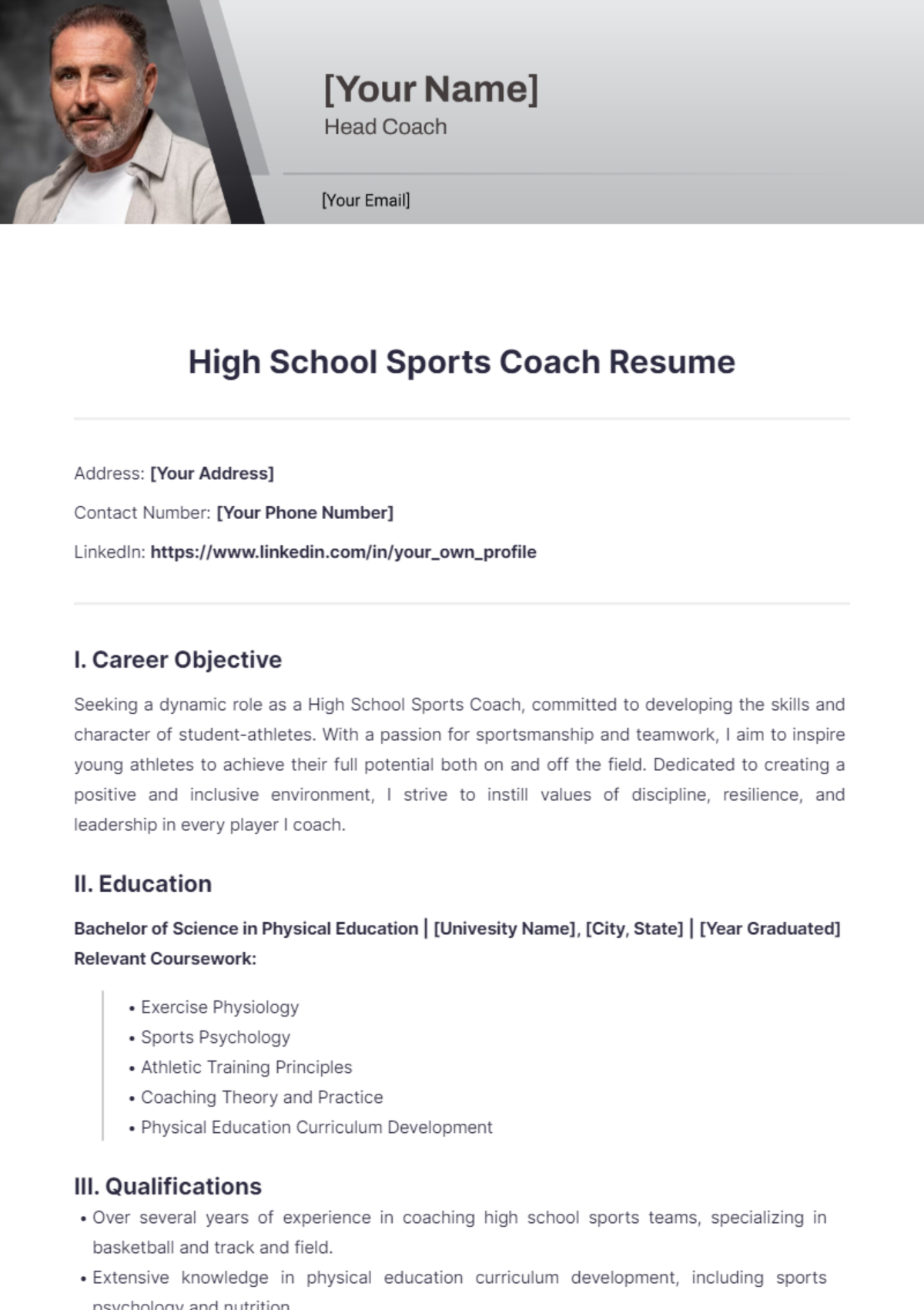 High School Sports Coach Resume - Edit Online & Download