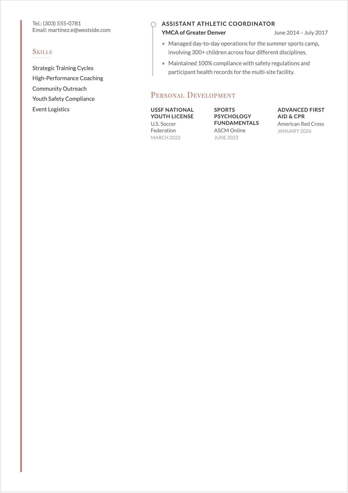 Free Youth Sports Coach ATS Resume Template, AI Resume Builder