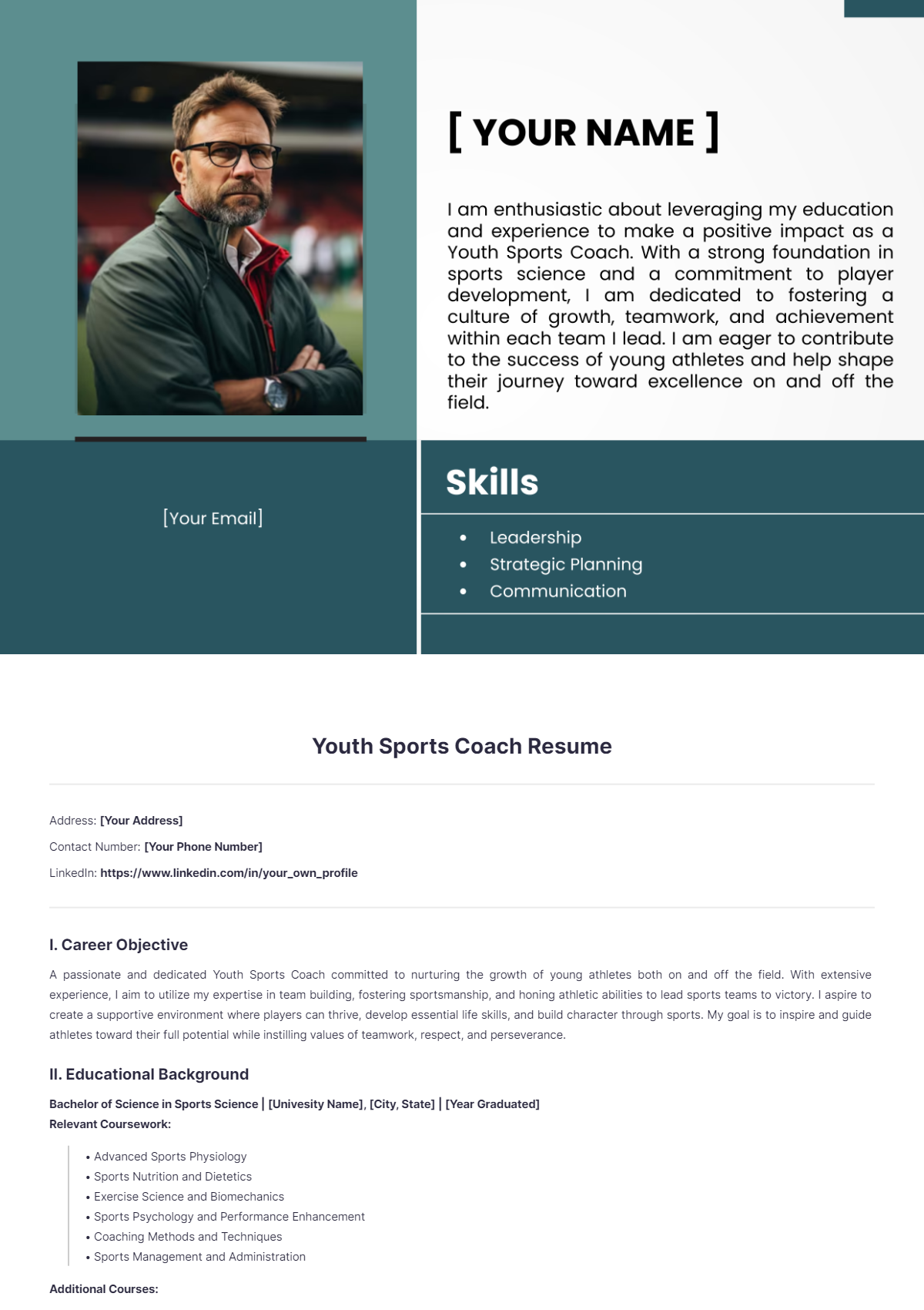 Youth Sports Coach Resume - Edit Online & Download