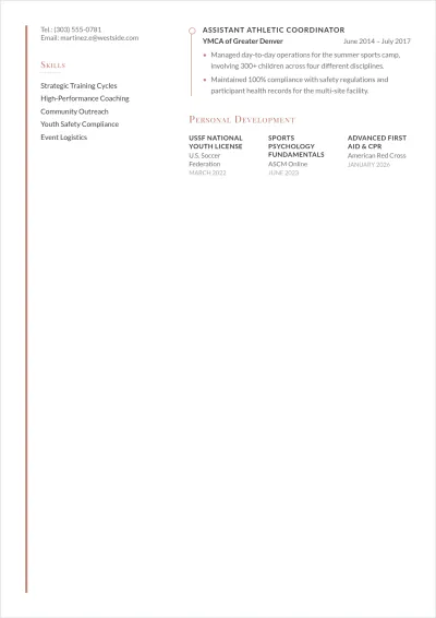 Free Youth Sports Coach ATS Resume Template, AI Resume Builder