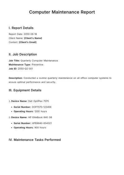 Free Computer Maintenance Report Template to Edit Online