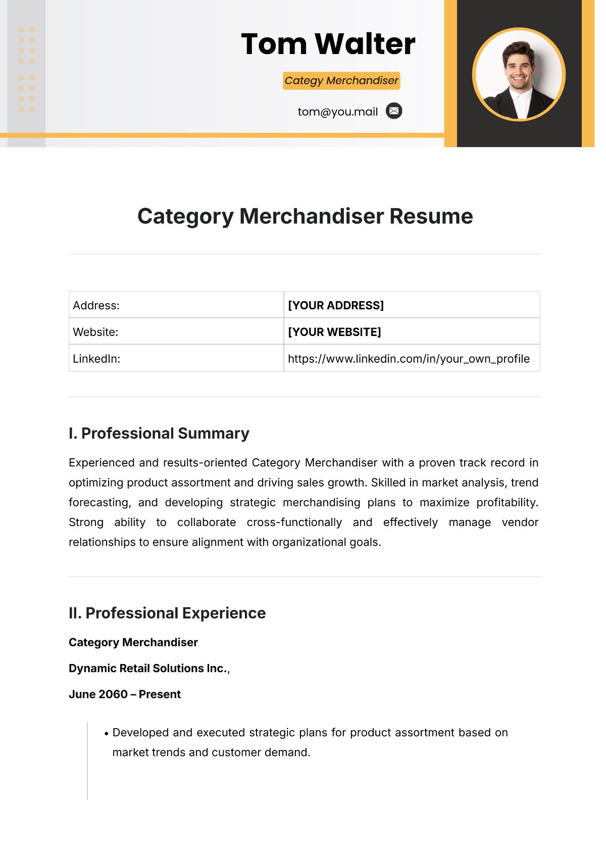 Category Merchandiser Resume Template - Edit Online & Download