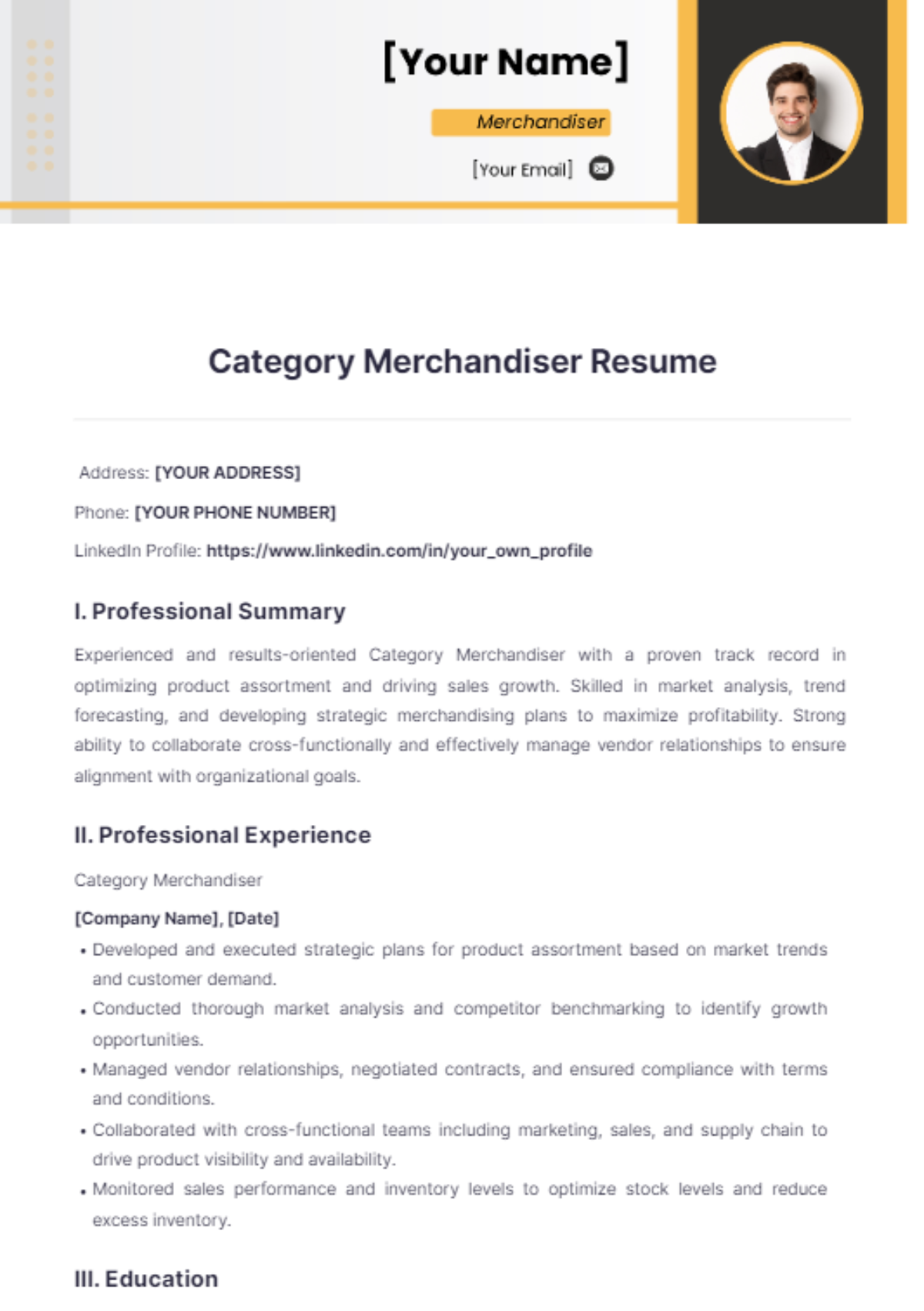 Category Merchandiser Resume - Edit Online & Download