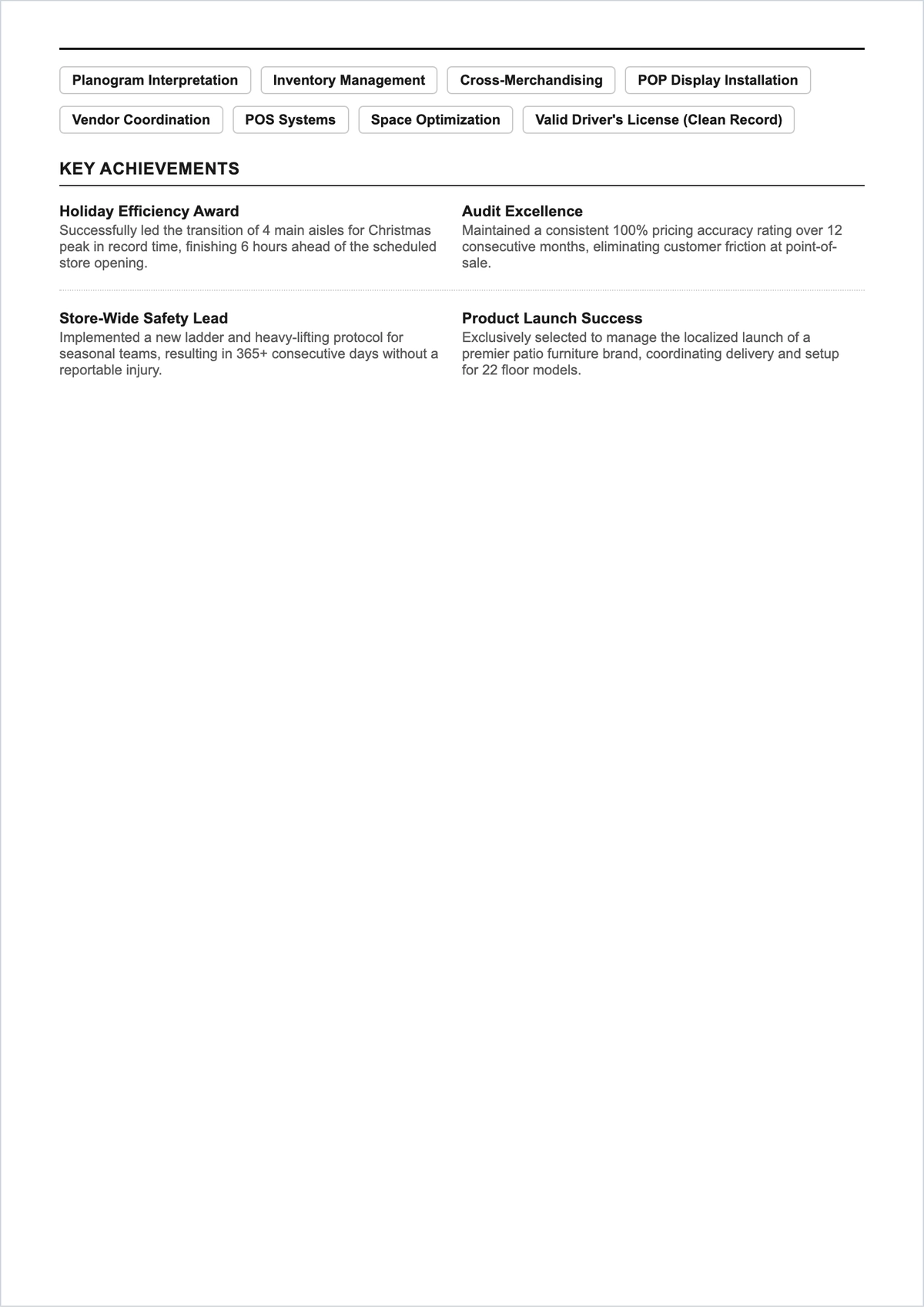 Free Printable Seasonal Merchandiser ATS Resume Template
