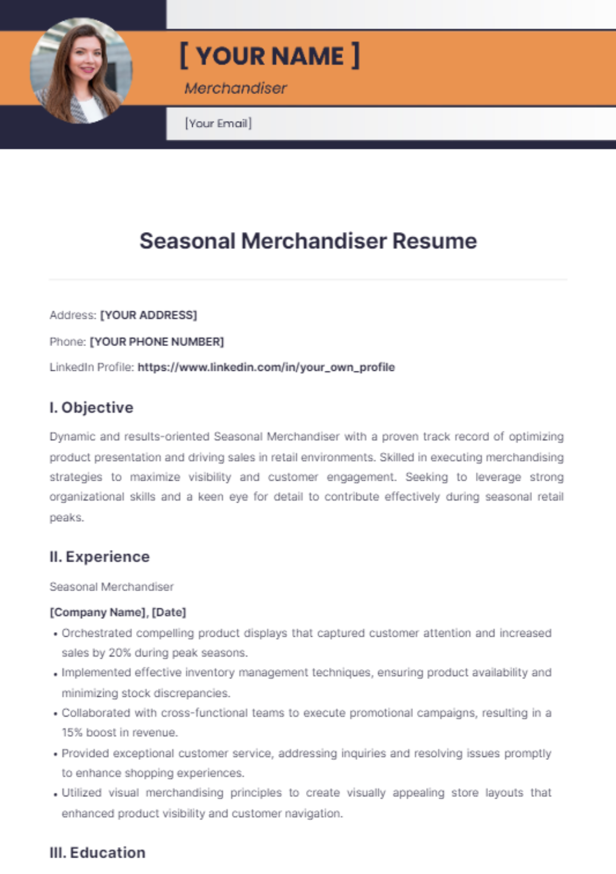 Seasonal Merchandiser Resume - Edit Online & Download