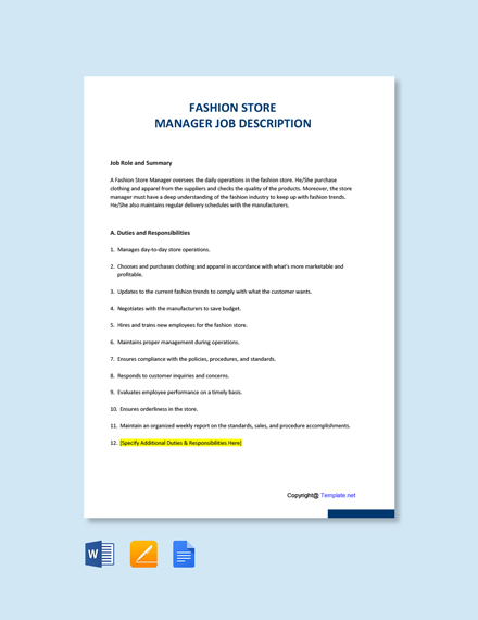 Free Fashion Production Manager Job Description Template - Google Docs