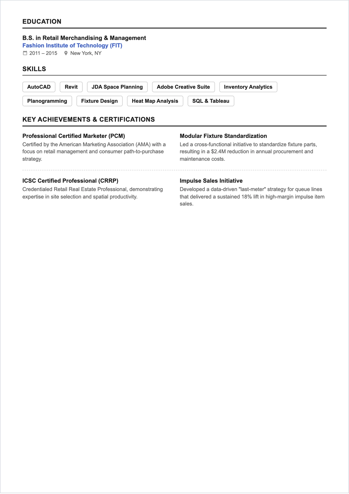 Free Store Planning Merchandiser ATS Resume Template