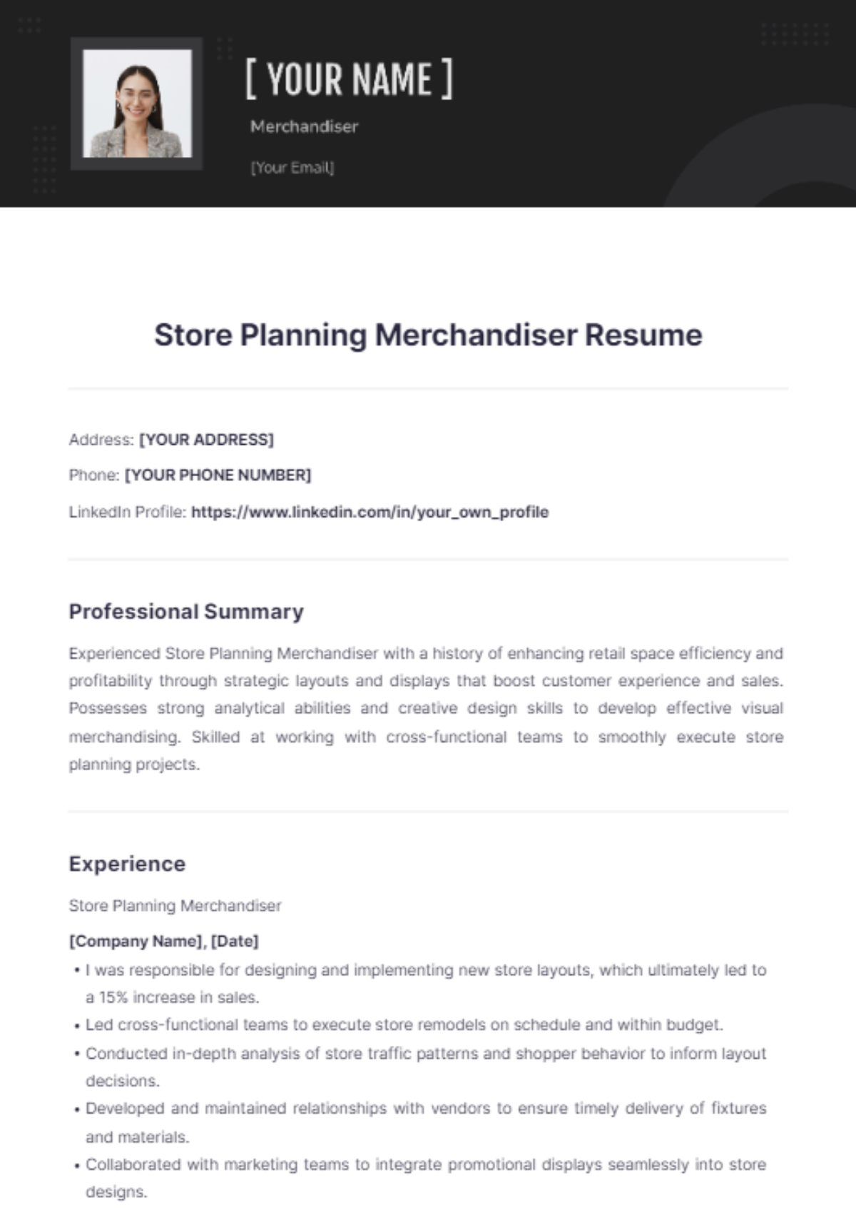 Store Planning Merchandiser Resume - Edit Online & Download