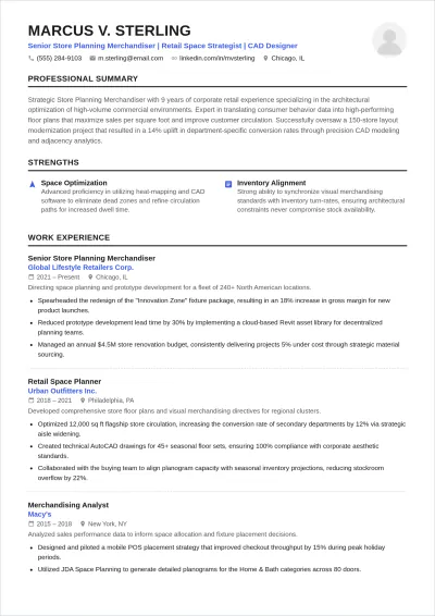 Free Store Planning Merchandiser ATS Resume Template