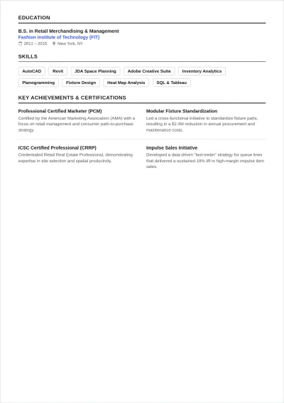 Free Store Planning Merchandiser ATS Resume Template