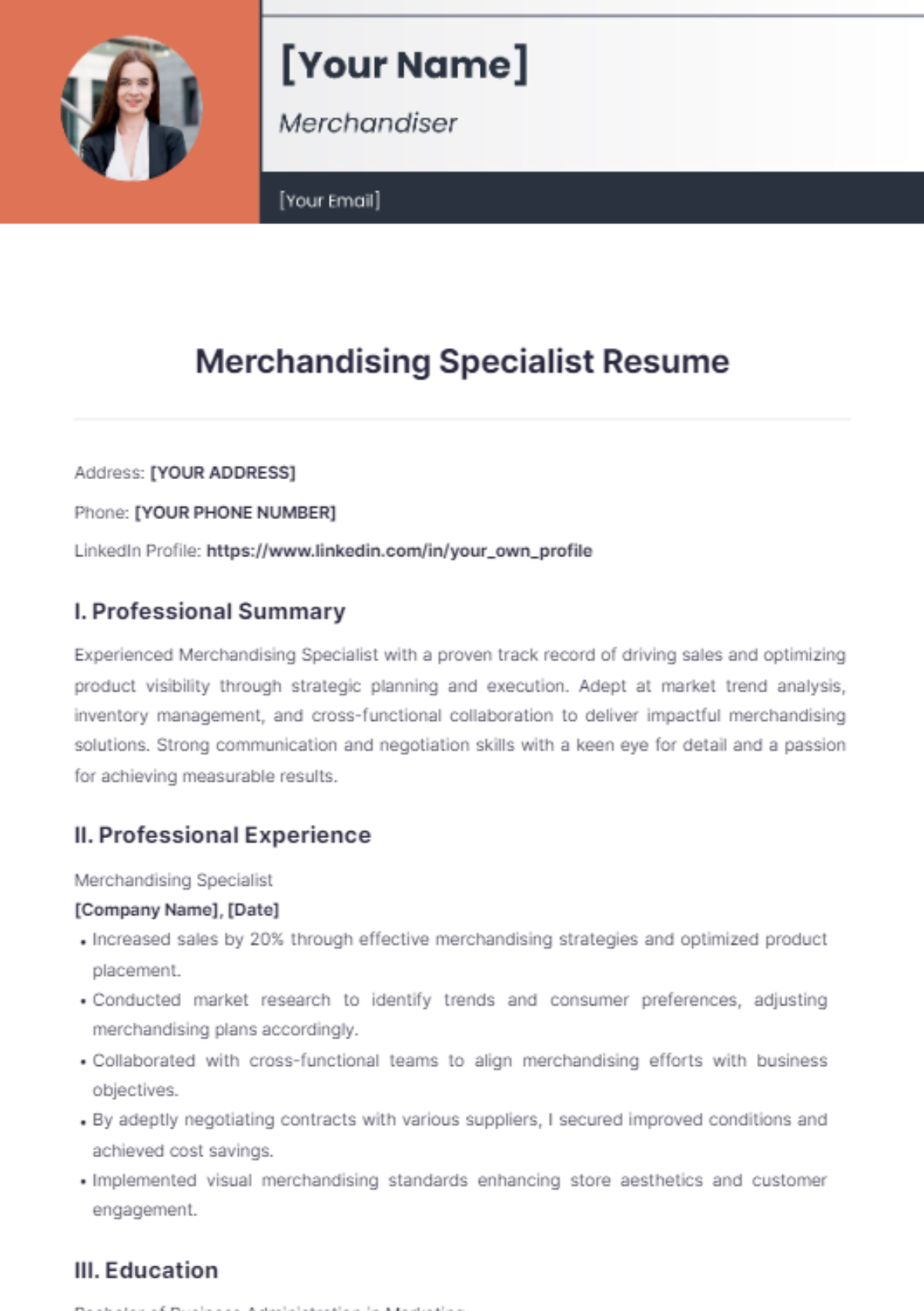 Merchandising Specialist Resume - Edit Online & Download