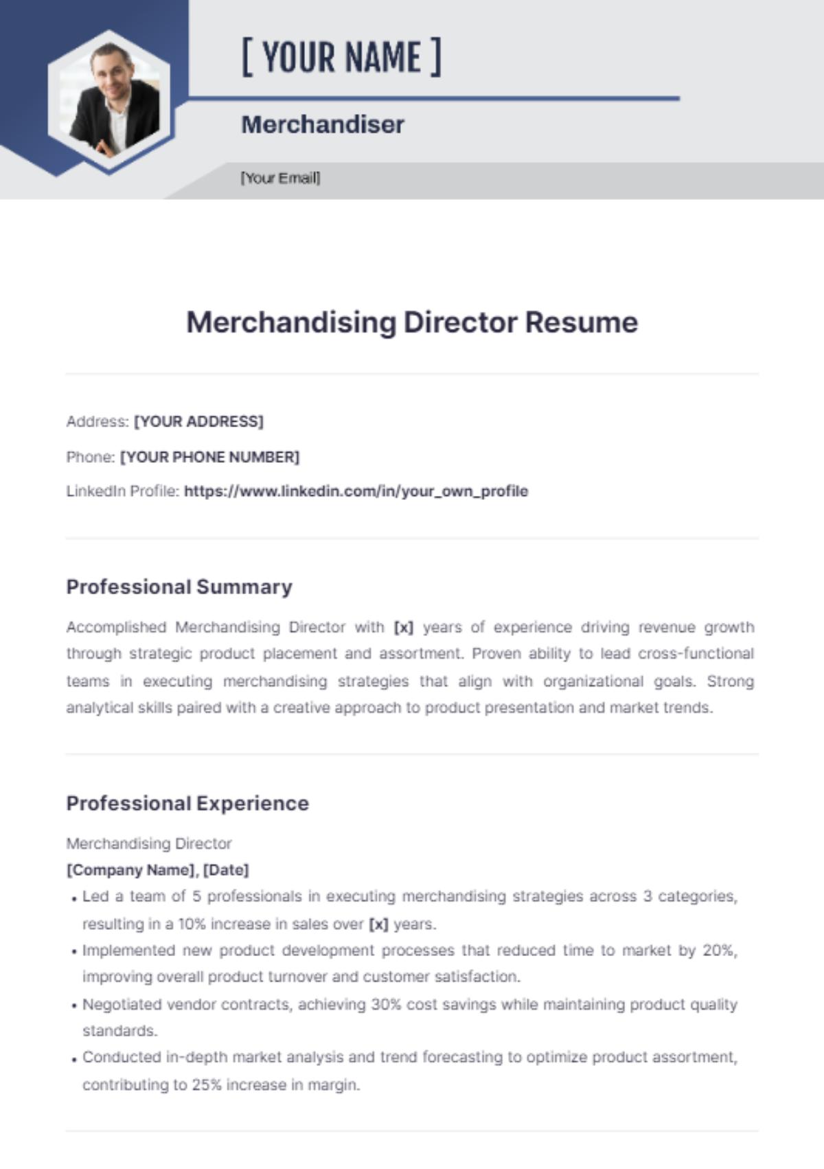 Merchandising Director Resume - Edit Online & Download