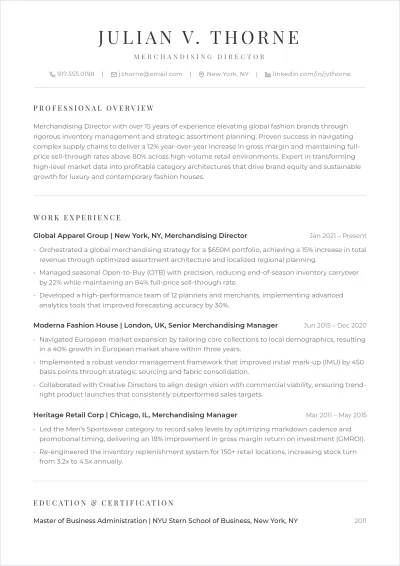 Free Merchandising Director ATS Resume Template, AI Resume Builder