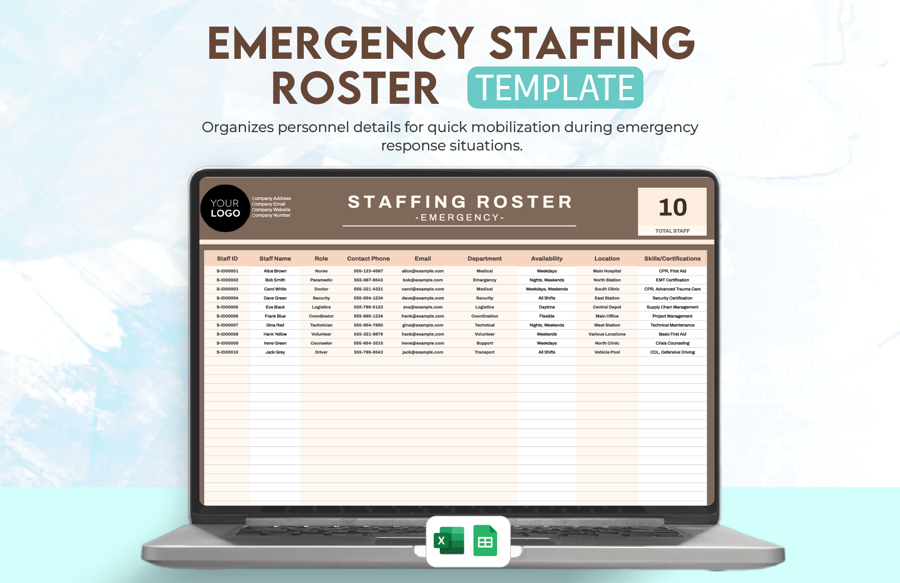 Emergency Staffing Roster Template in Excel, Google Sheets