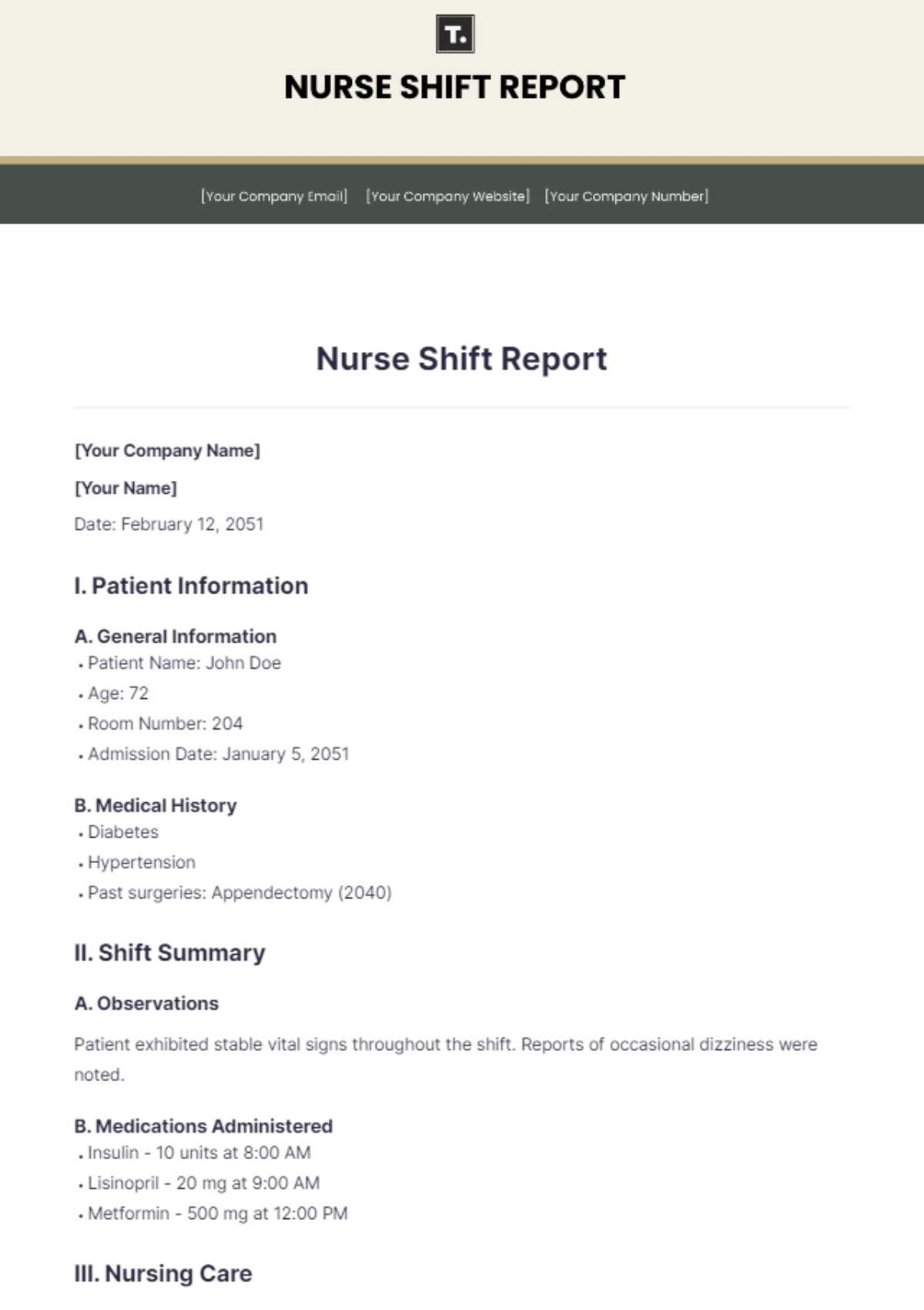 Nurse Shift Report Template - Edit Online & Download