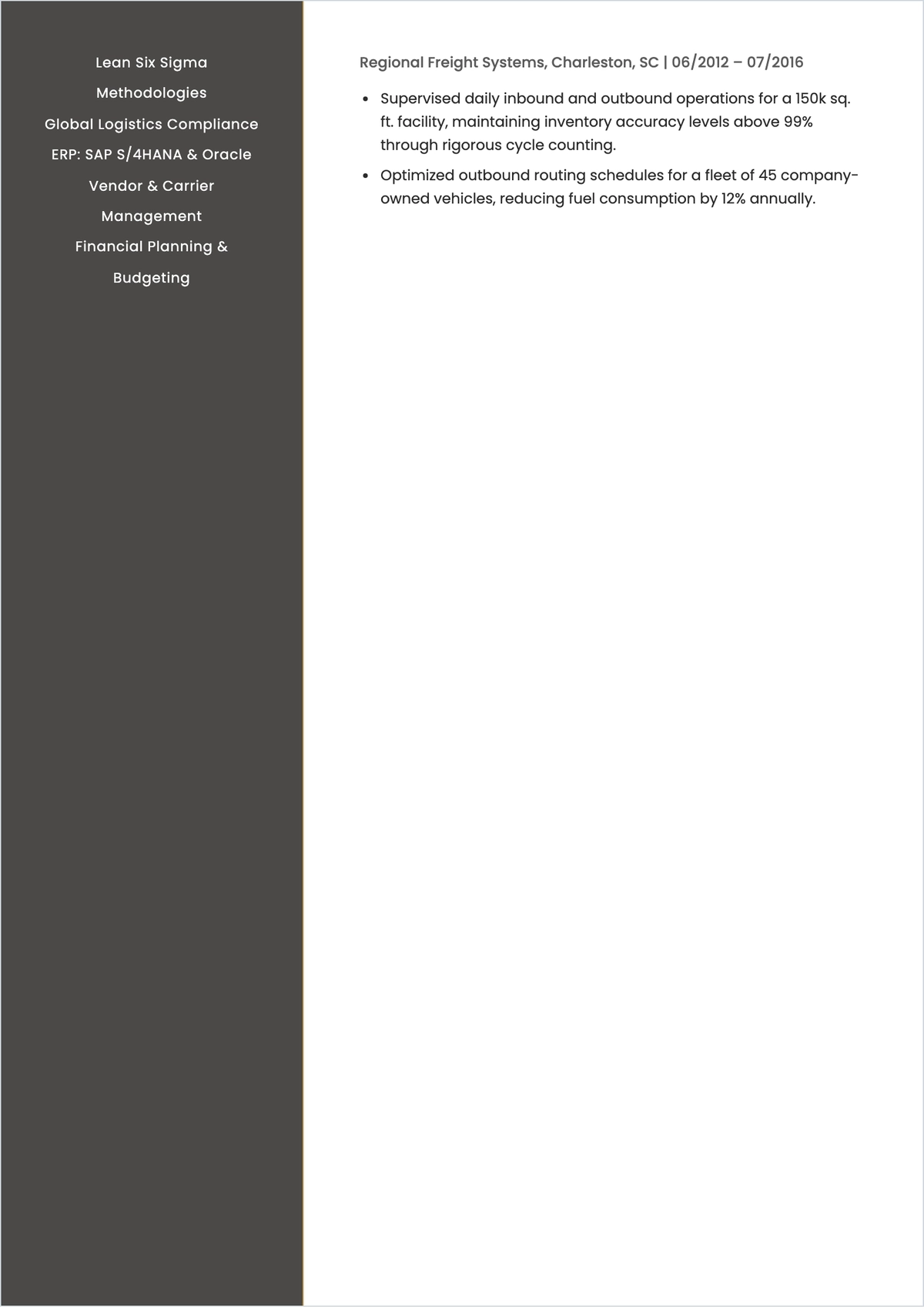 Free Logistics Operations Manager ATS Resume Template
