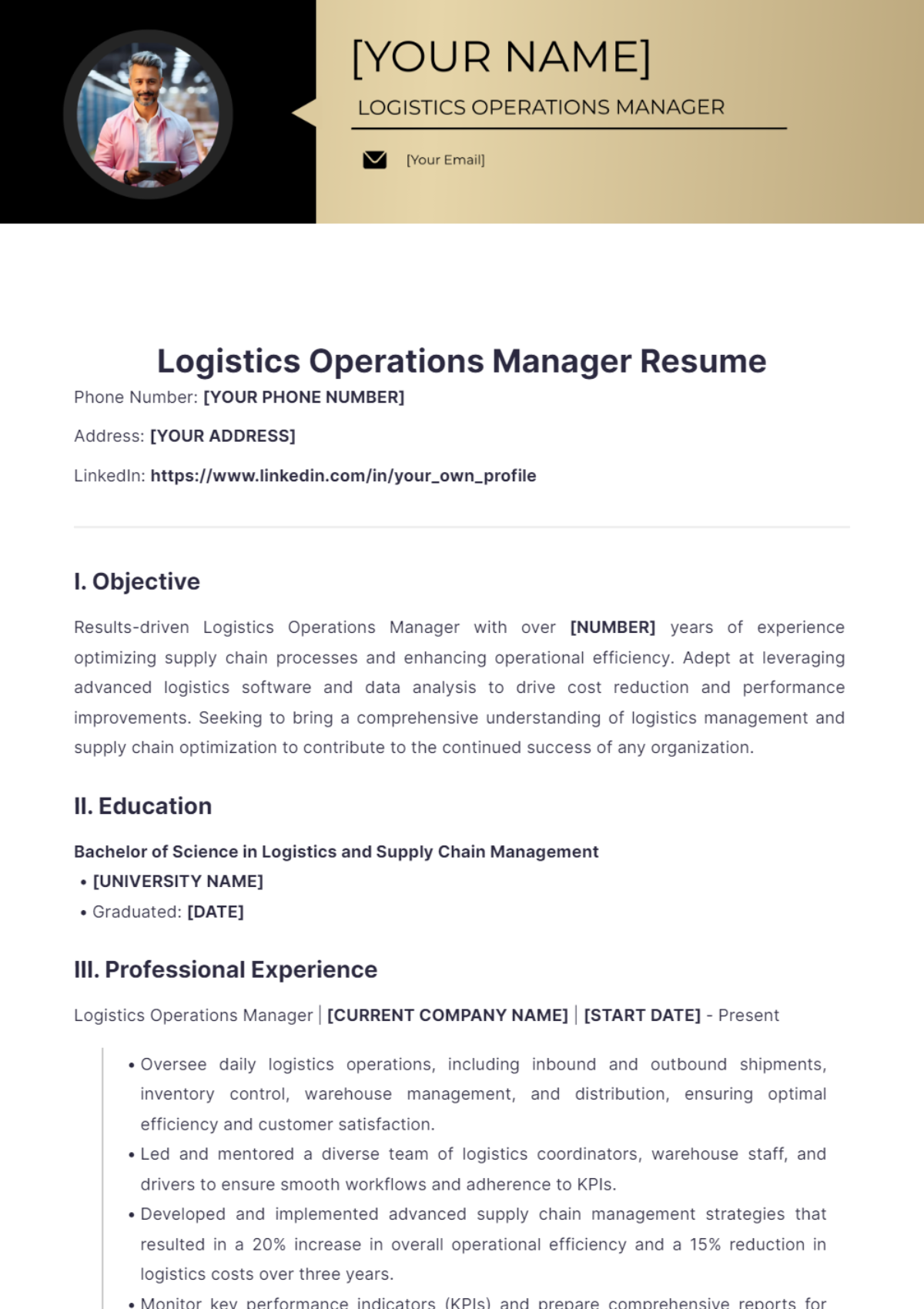 Logistics Operations Manager Resume - Edit Online & Download