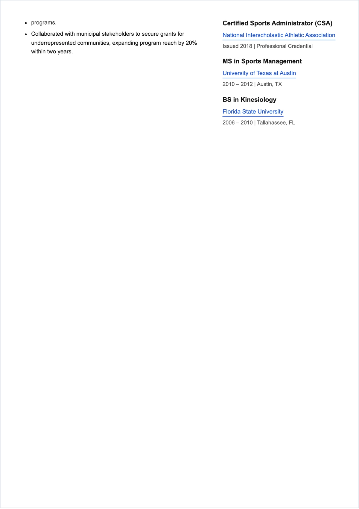 Free Sports Academy Director ATS Resume Template, AI Resume Builder