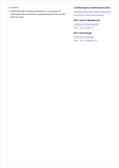 Free Sports Academy Director ATS Resume Template, AI Resume Builder