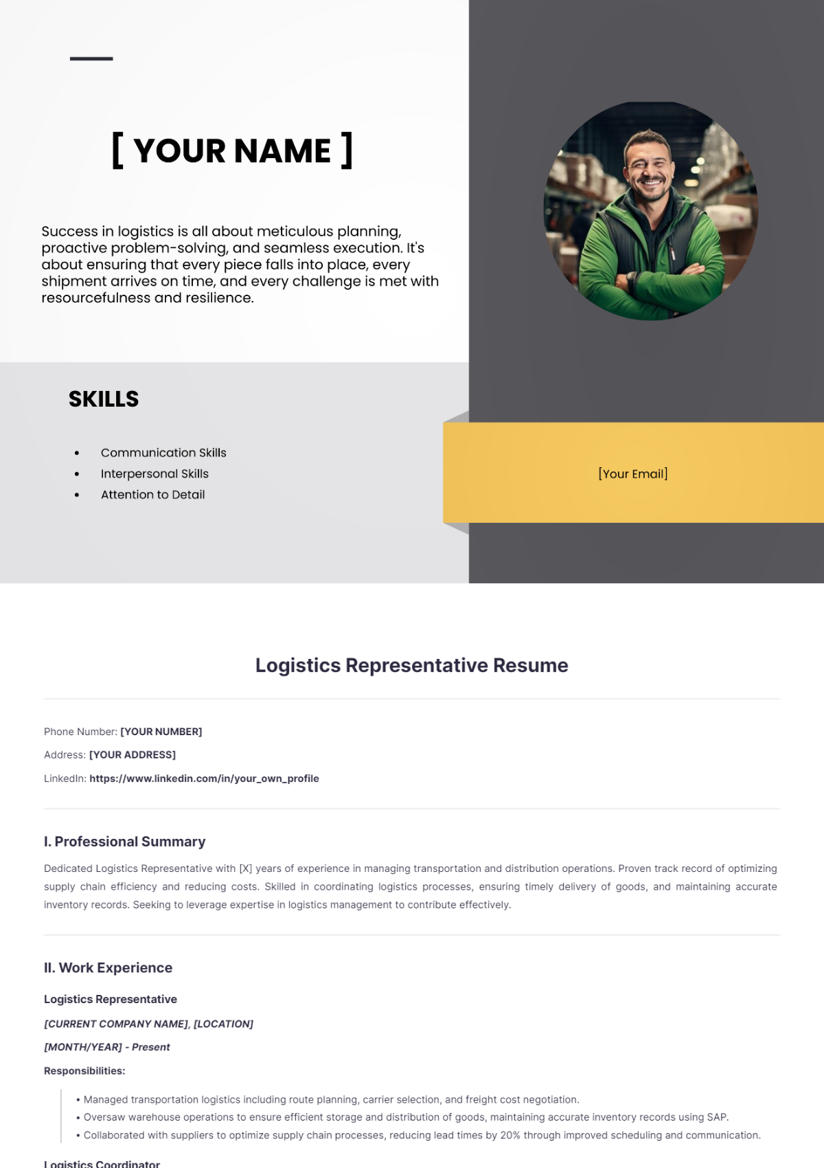 Logistics Representative Resume - Edit Online & Download