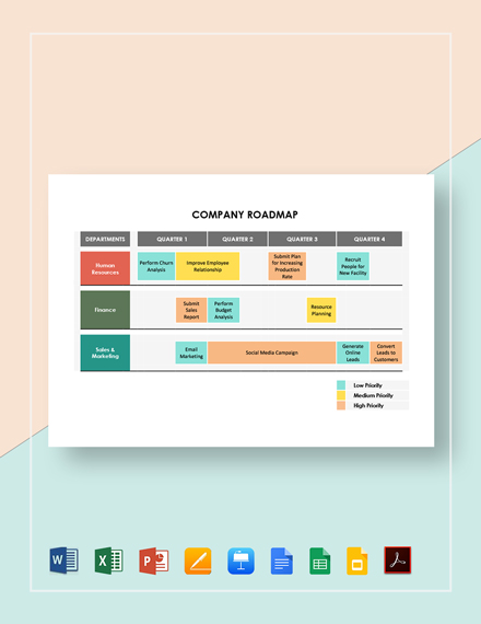 Company Roadmap Template - Google Docs, Google Sheets, Google Slides, Apple Keynote, Excel, PowerPoint, Word, Apple Pages, PDF