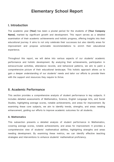 Free Elementary School Report Template to Edit Online